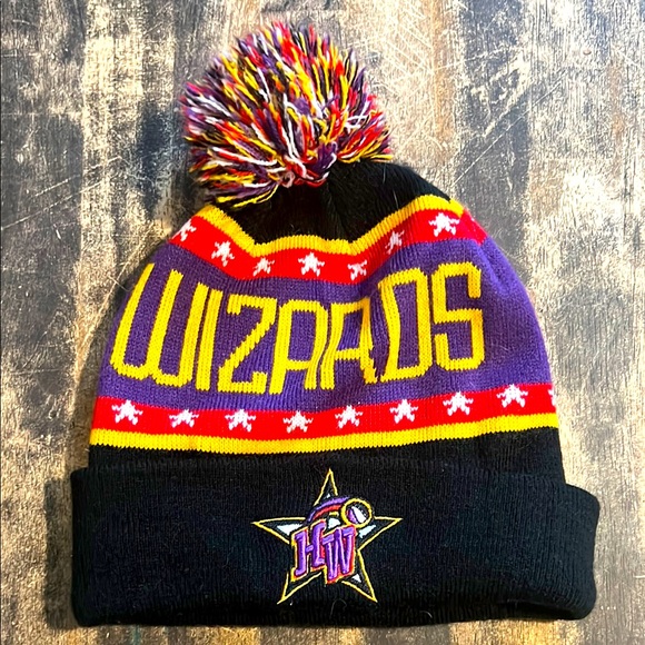Harlem Wizards Beanie Knit Adult One Size Pom Embroidered Logo Basketball Stars - Picture 1 of 2